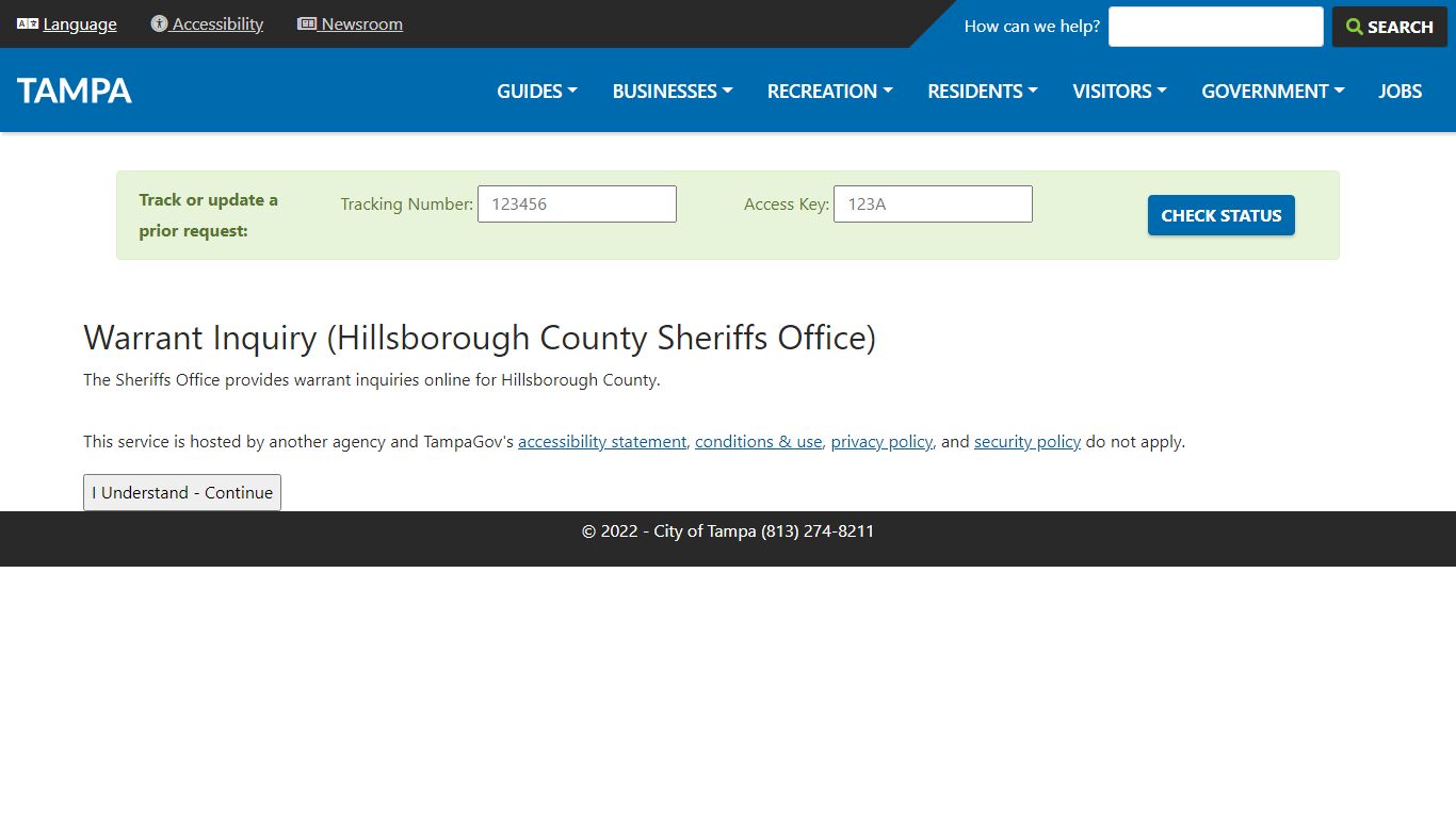 Warrant Inquiry (Hillsborough County Sheriffs Office)